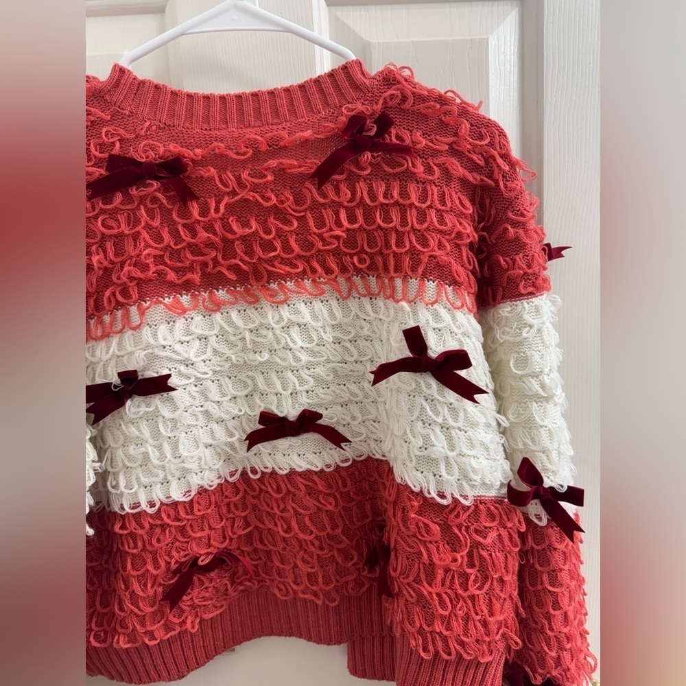 Mighty Fine Open front cropped cardigan 
Striped Cardigan with Scarlet Bows, M - Picture 10 of 10